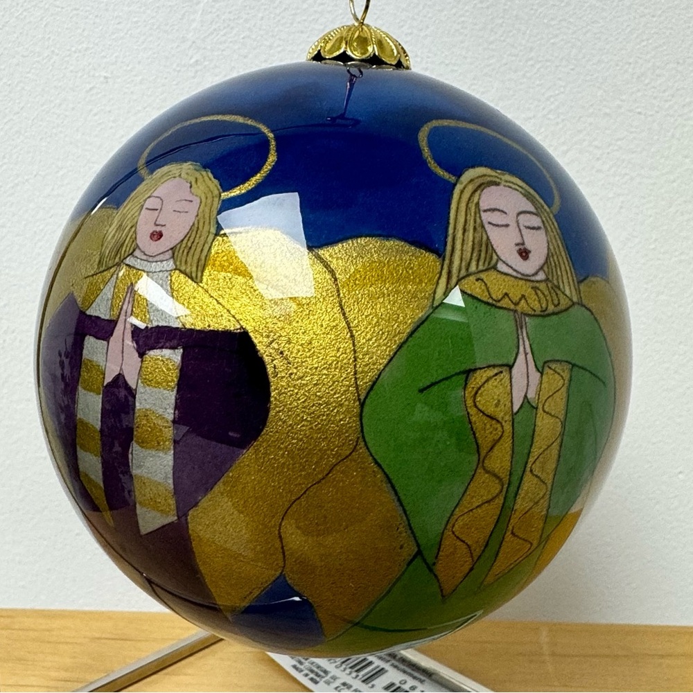 Vintage Li Bien Glass Hand Painted Angel Choir Ball Ornament 2000 With Box